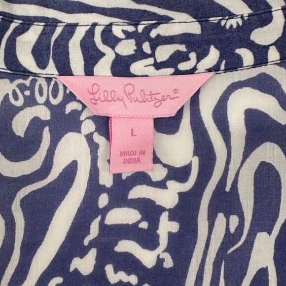 Blue & White Wave-Print Summer Shirt Dress / Cover-Up - Picture 2 of 9